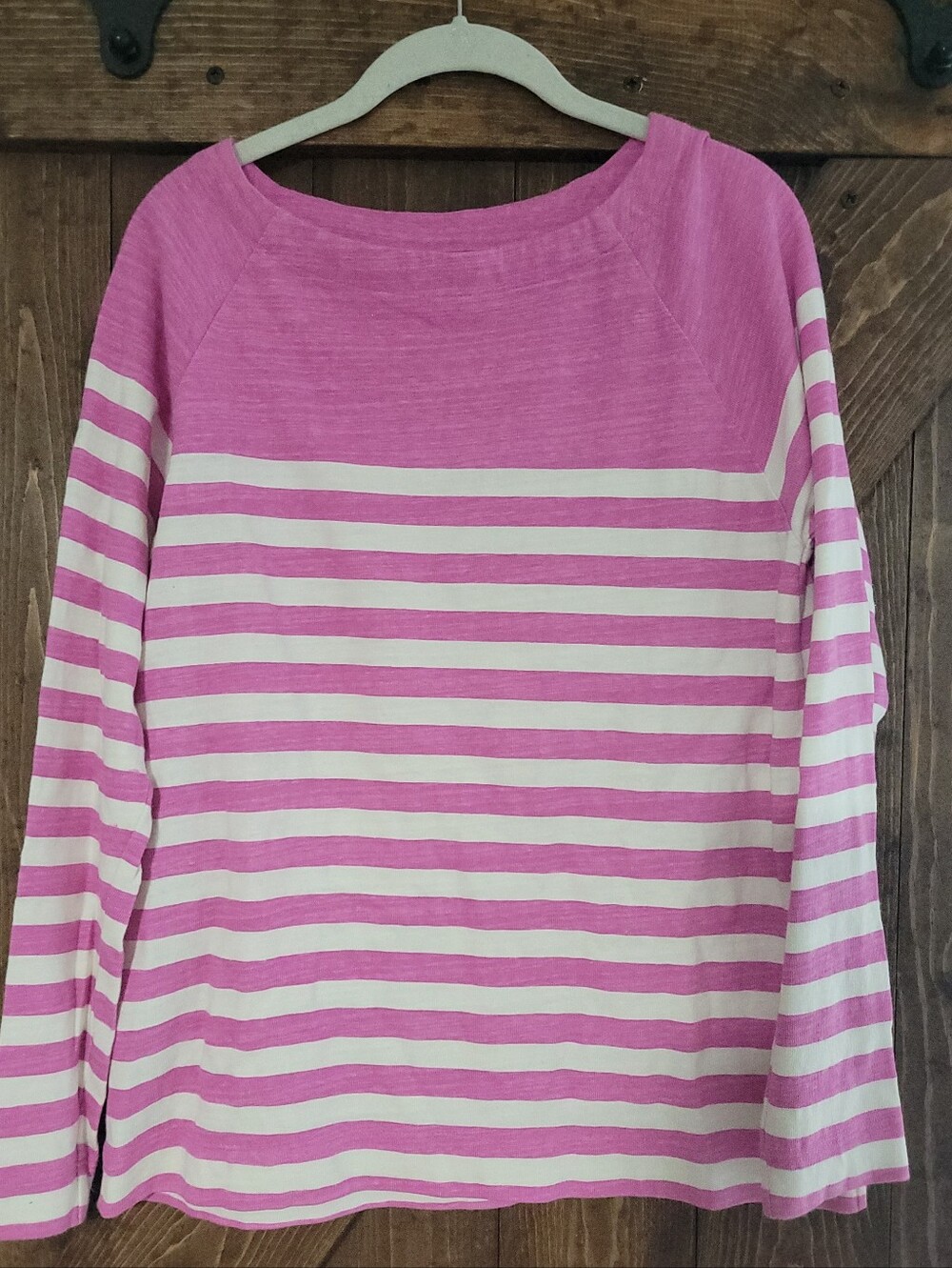 Loft Pink and White Striped Long Sleeve Top